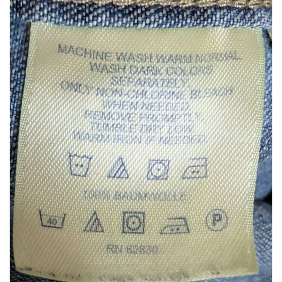 VTG Lands End Womens Blue Denim Chore Barn Shirt Corduroy Collar XXL Tall - Picture 9 of 11